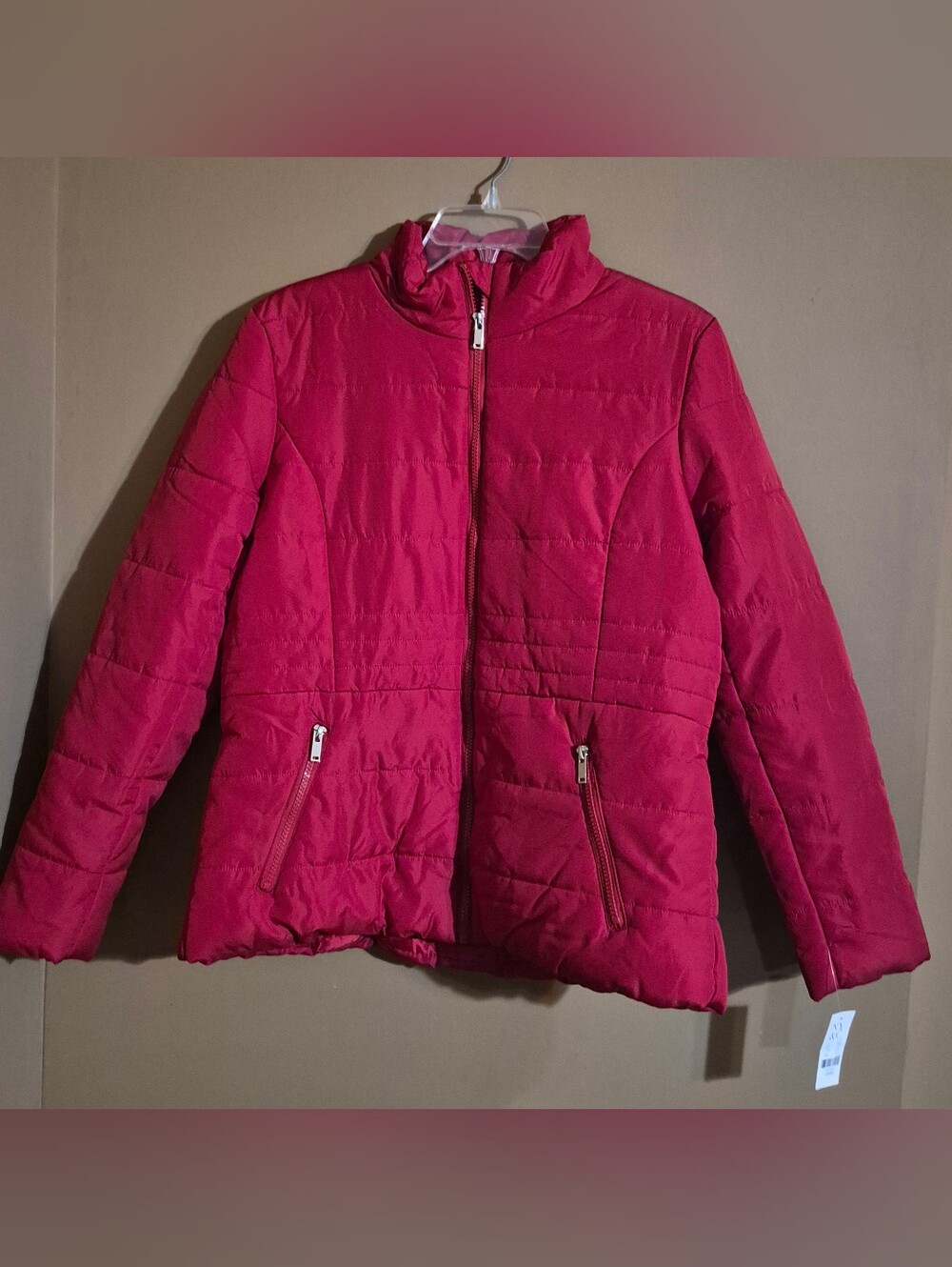Women's Large Red New York & Company Puffer Zip-Front Jacket NWT